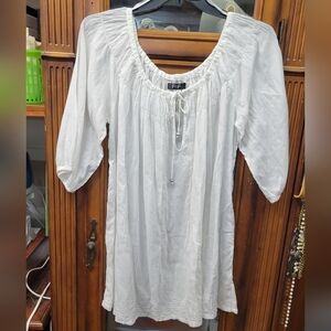 F&F 3/4 Sleeve White 100% Cotton Large Top